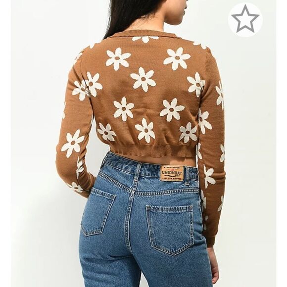 NWT Daisy Street Flower Tan Crop Cardigan Sweater Size Small - Picture 2 of 7